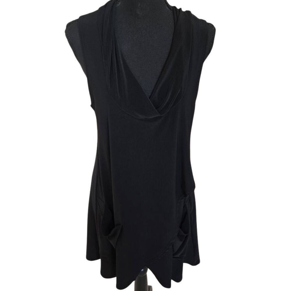 Sympli Womens Cowl Neck Stretch Sleeveless Pockets Wrap Mini Dress Black Size 6